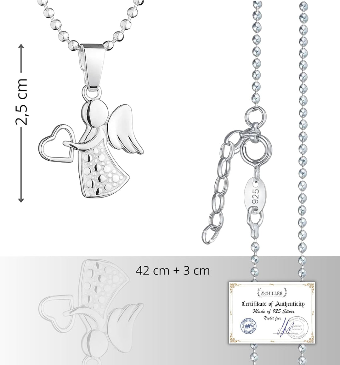 fish Mädchen Silber-Kette 925 Engel-Anhänger mit Schmuck-Etui, Geschenk-Idee 38.0 Zentimeter, 38.0 Z
