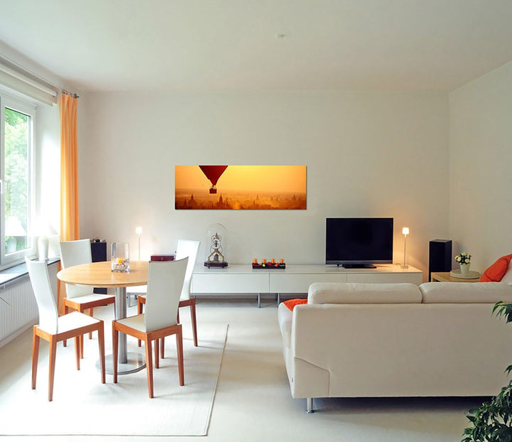 Paul Sinus Art Panoramabild auf Leinwand und Keilrahmen 150x50cm Heissluftballon Silhouette Sonnenun