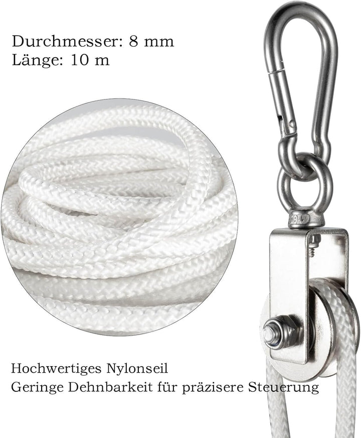 40mm Umlenkrolle mit 2 Kugellager, Edelstahl Fitness flaschenzug mit 10m Nylon Seile und Clip，Umlenk