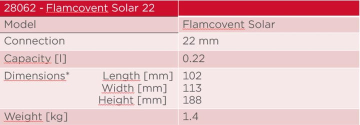 Flamcovent Solar 22mm EcoPlus - Luftabscheider für solare Anlagen - Hochwertige Entlüftungslösung -