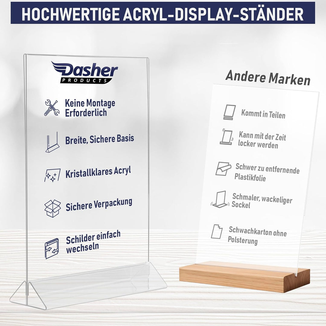 Acryl-Schilderhalter A4, 6 Stück, T-förmiger Menühalter mit einfachem Design von unten, doppelseitig