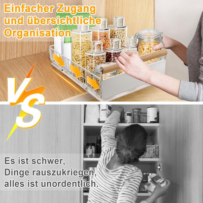 AirOpen Ausziehbare Schublade Küche, Hochwertiger Karbonstahl Ausziehbarer Schrank Organizer, Ultral