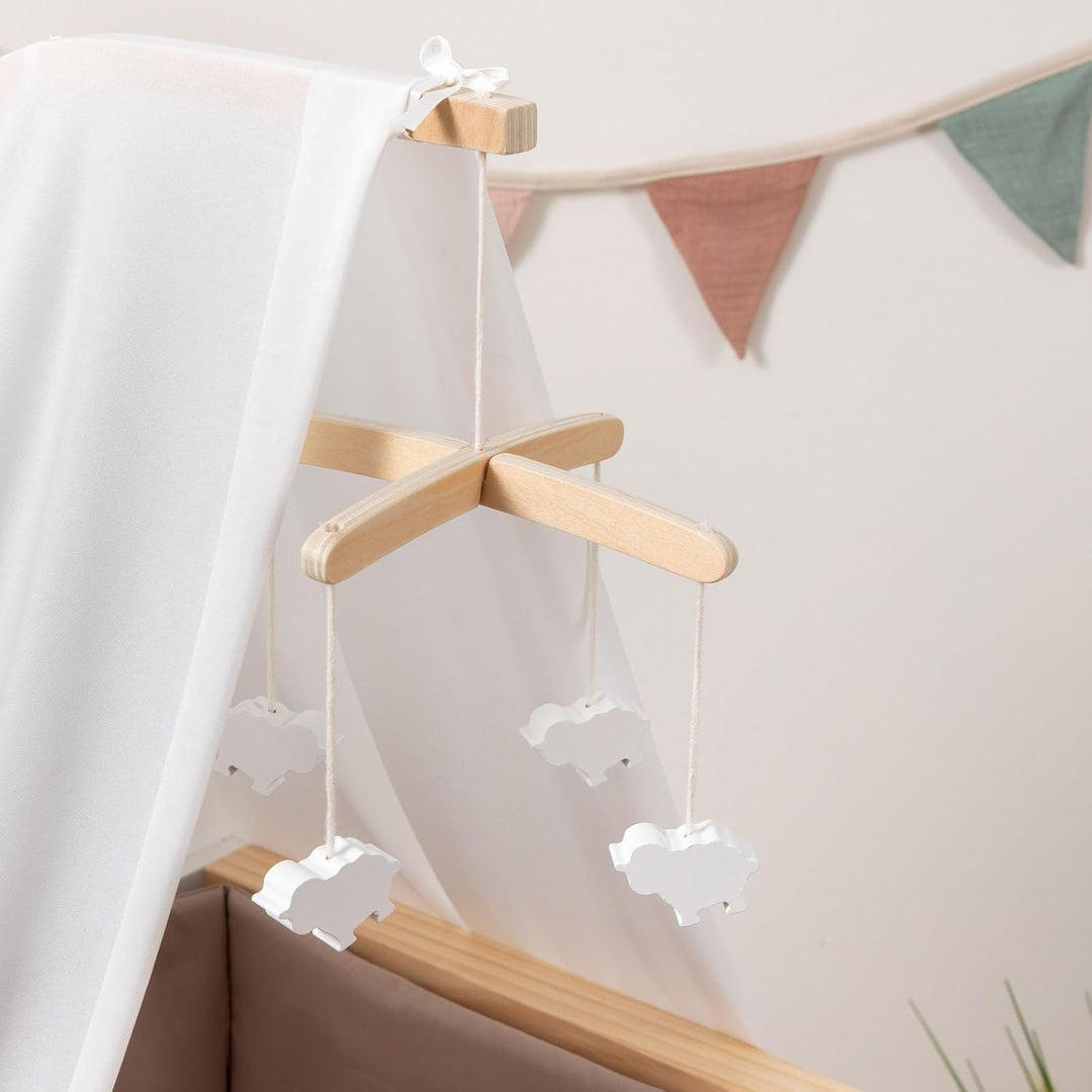 ELLA & PIET® Grosser Puppen-Stubenwagen Dreamy aus Holz mit Himmel (Weiss-Schlamm) Puppenwiege Puppe