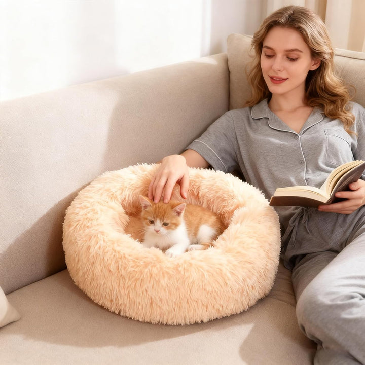 PETCUTE Hundebett Katzenbett Flauschige Marshmallow Katzen Bett Waschbar Runde Katzenkörbchen Weiche