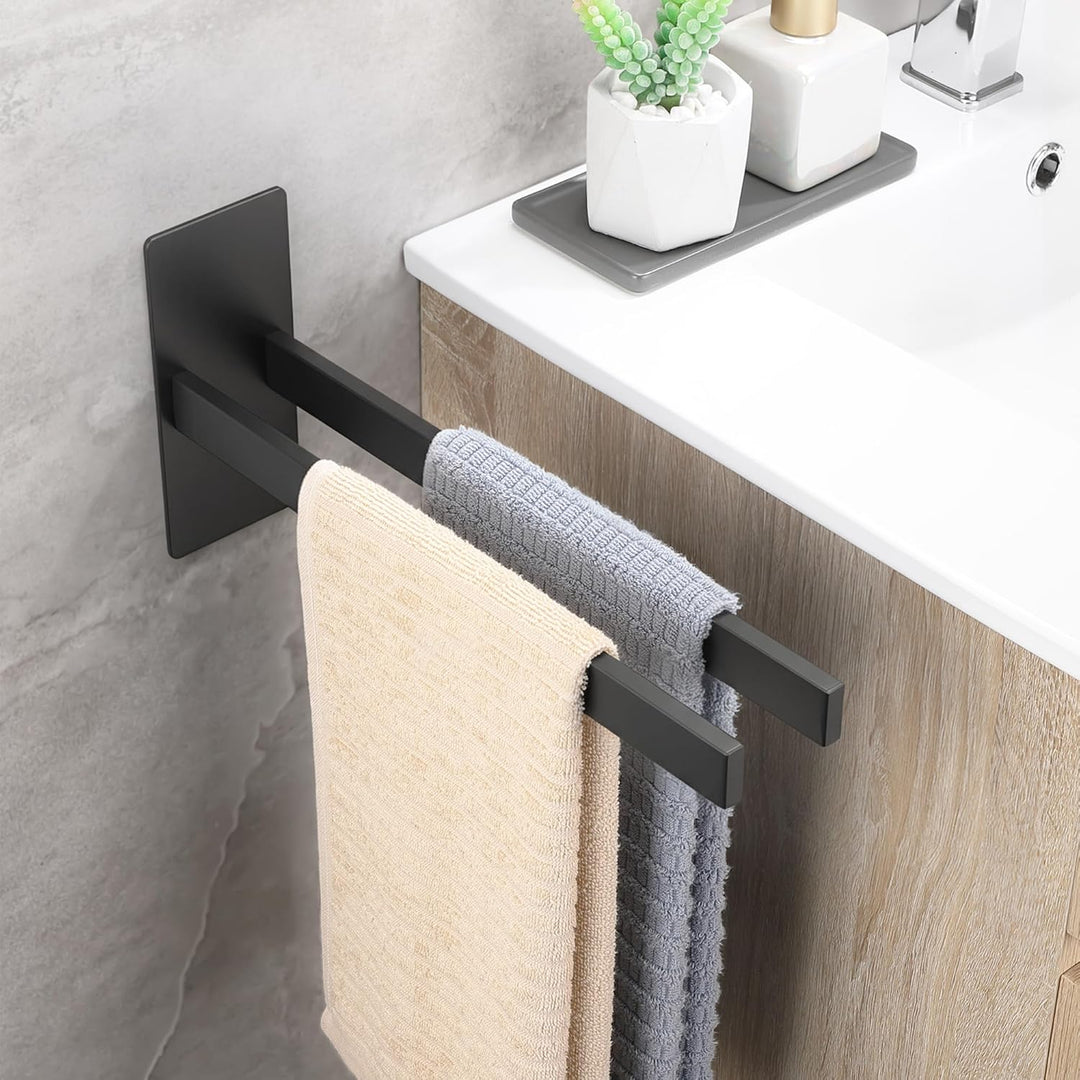 Handtuchhalter Ohne Bohren Schwarz Eckig Doppelt Handtuchstange Selbstklebend Habdtuchhalterung 304