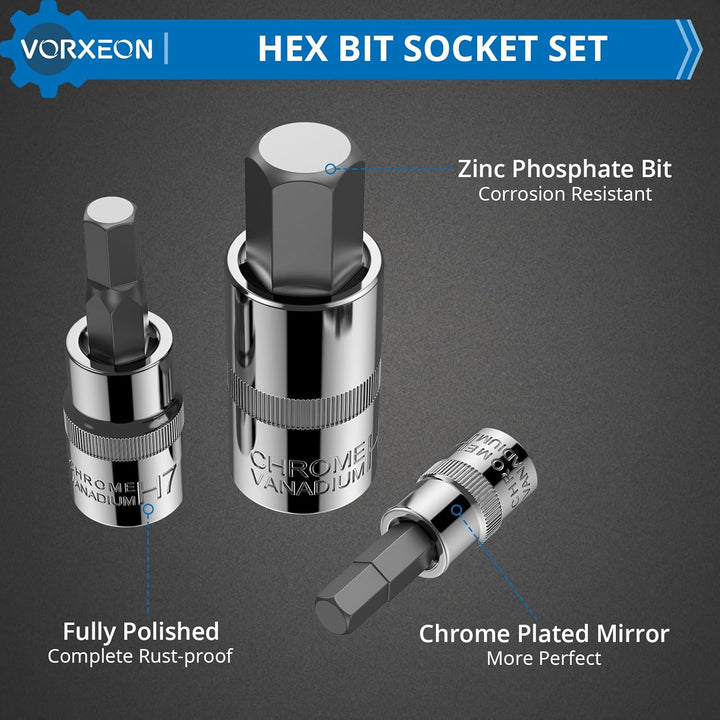 VORXEON Sechskant Steckschlüssel Set 13pcs steckschluesselsatz Metric 2-14mm Mechaniker Werkzeug Sec