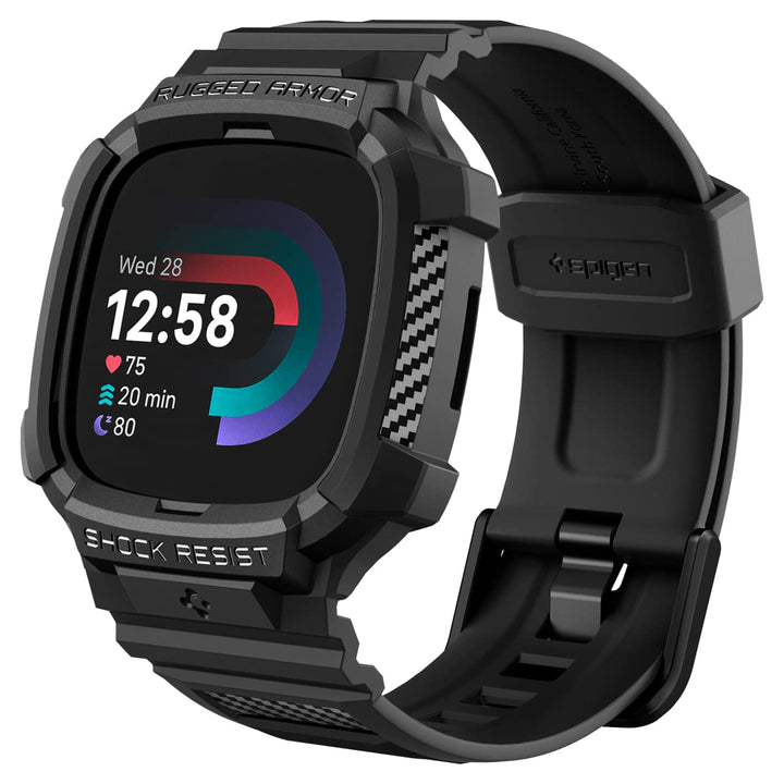 Spigen Rugged Armor Pro Hülle mit Band für Fitbit Versa 4 / Sense 2 | TPU-Unibody-Hülle mit Armband,