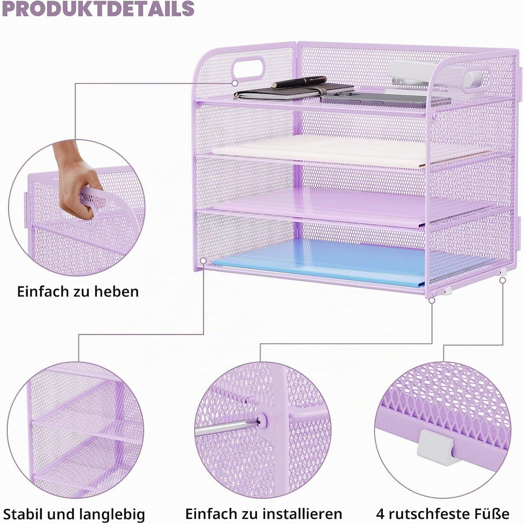 Marbrasse Schreibtisch Ablagen Organizer,4-Stufige Brief Papier Ablage mit Griff,Metall Gitter Desig