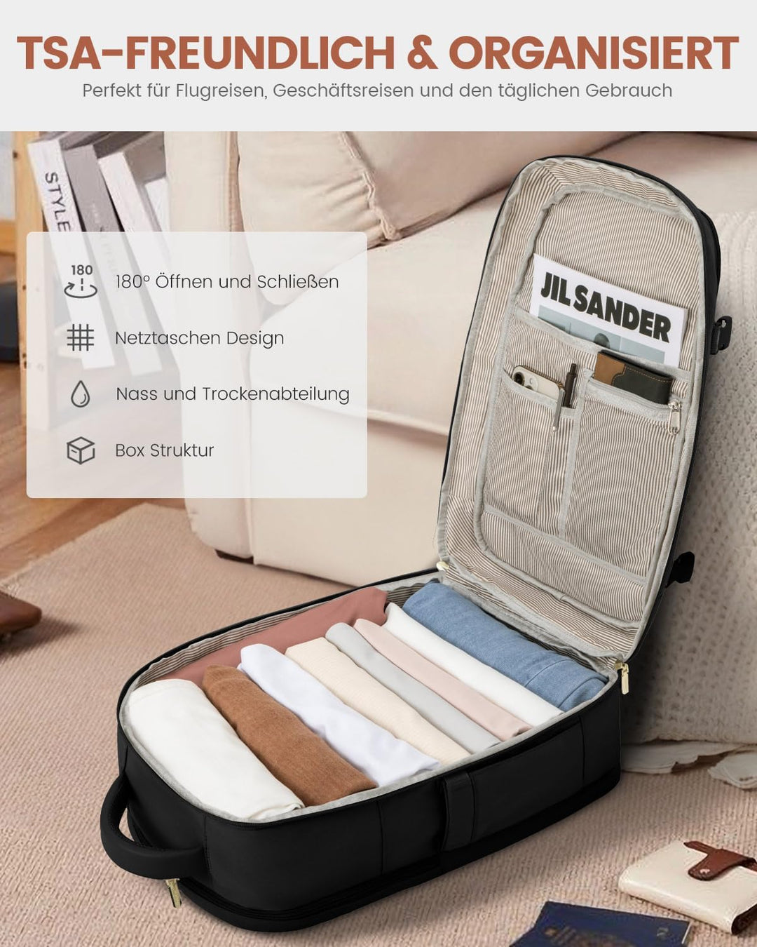 LOVEVOOK Handgepäck Rucksack Herren Damen, 40L Reiserucksack Flugzeug Travel Backpack für 17 Zoll La