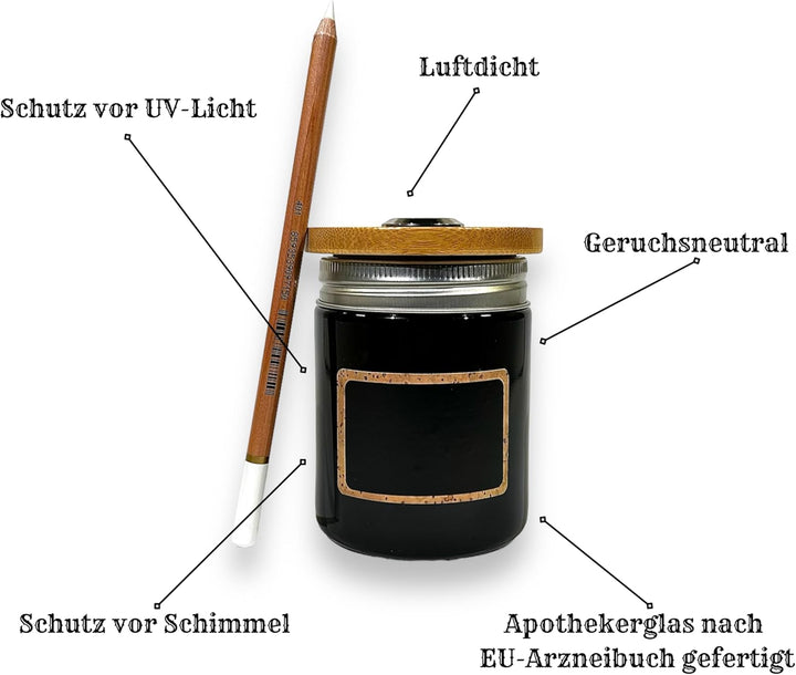 Violettglas, luftdichte und lichtgeschützte Aufbewahrung mit Luftfeuchtigkeitskontrolle