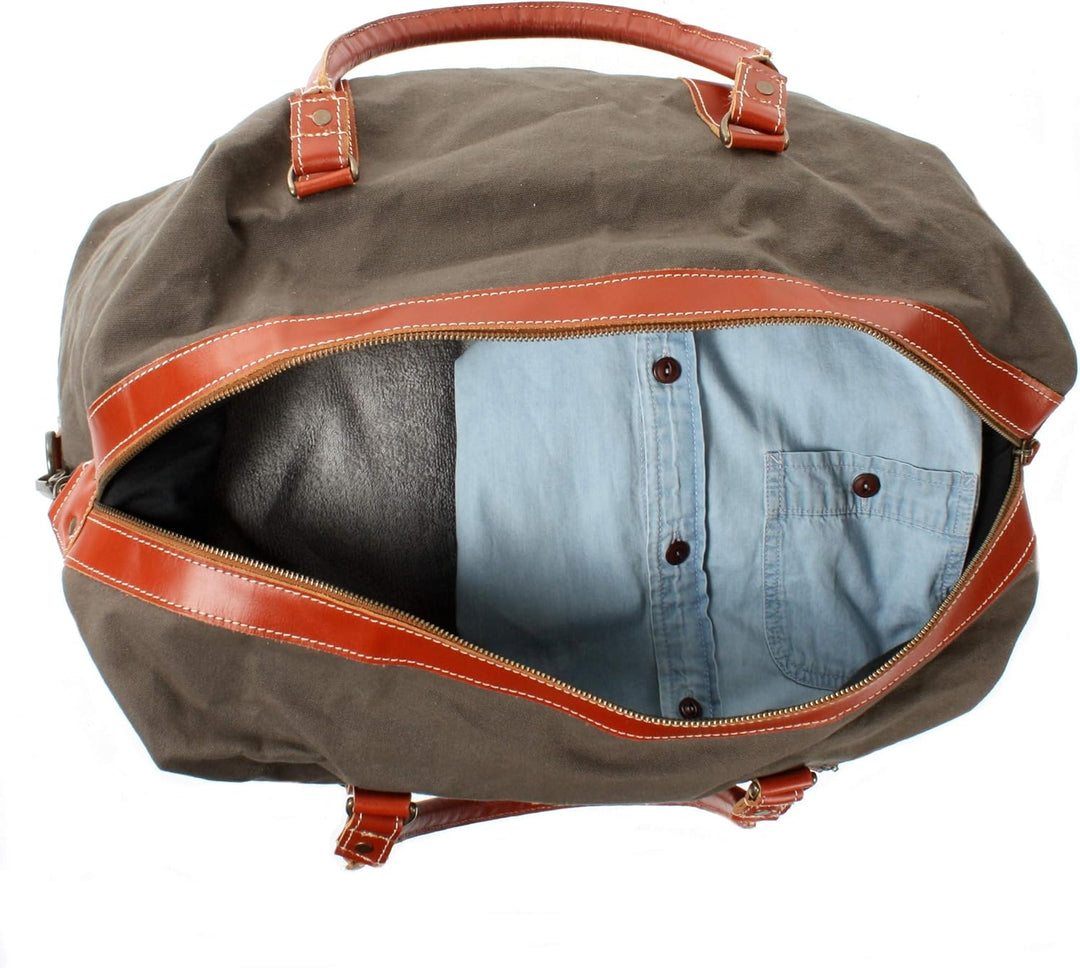 LECONI Weekender gross Canvas + Echt-Leder Retro Reisetasche Unisex Damen + Herren Sporttasche Reise