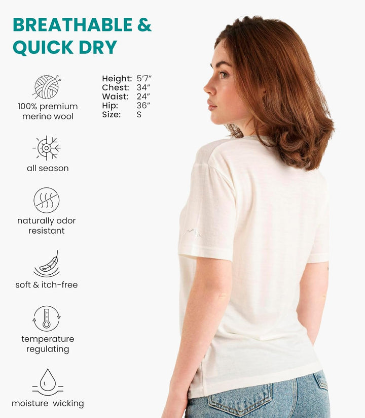 Merino.tech Merinowolle T-Shirt Damen - 100% Merinowolle Leichte Basisschicht Damen Kurzarm T-Shirt