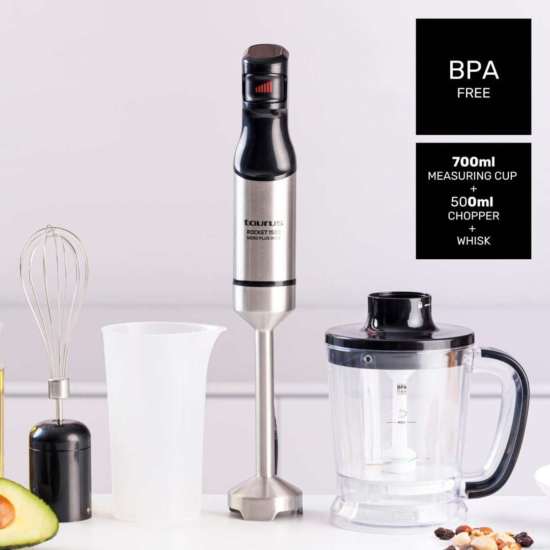Taurus - Stabmixer Rocket 1500 Nero Plus Inox | 1500W | Leistungsregler | Ergonomisches Design | Ede