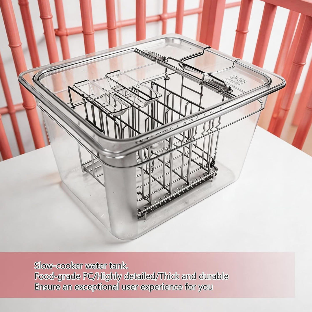 Sous Vide Behälter, 11L Upgrade mit Klappdeckel und Edelstahl-Rack 32,5×26,5×20 cm für Meisten Sous