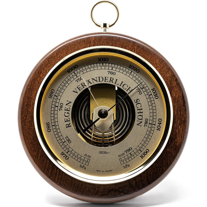 Fischer 1436R-12 - Barometer - 170mm Druckmessgerät mit nussbaumfarbenem Echtholz-Gehäuse gebeizt Ma