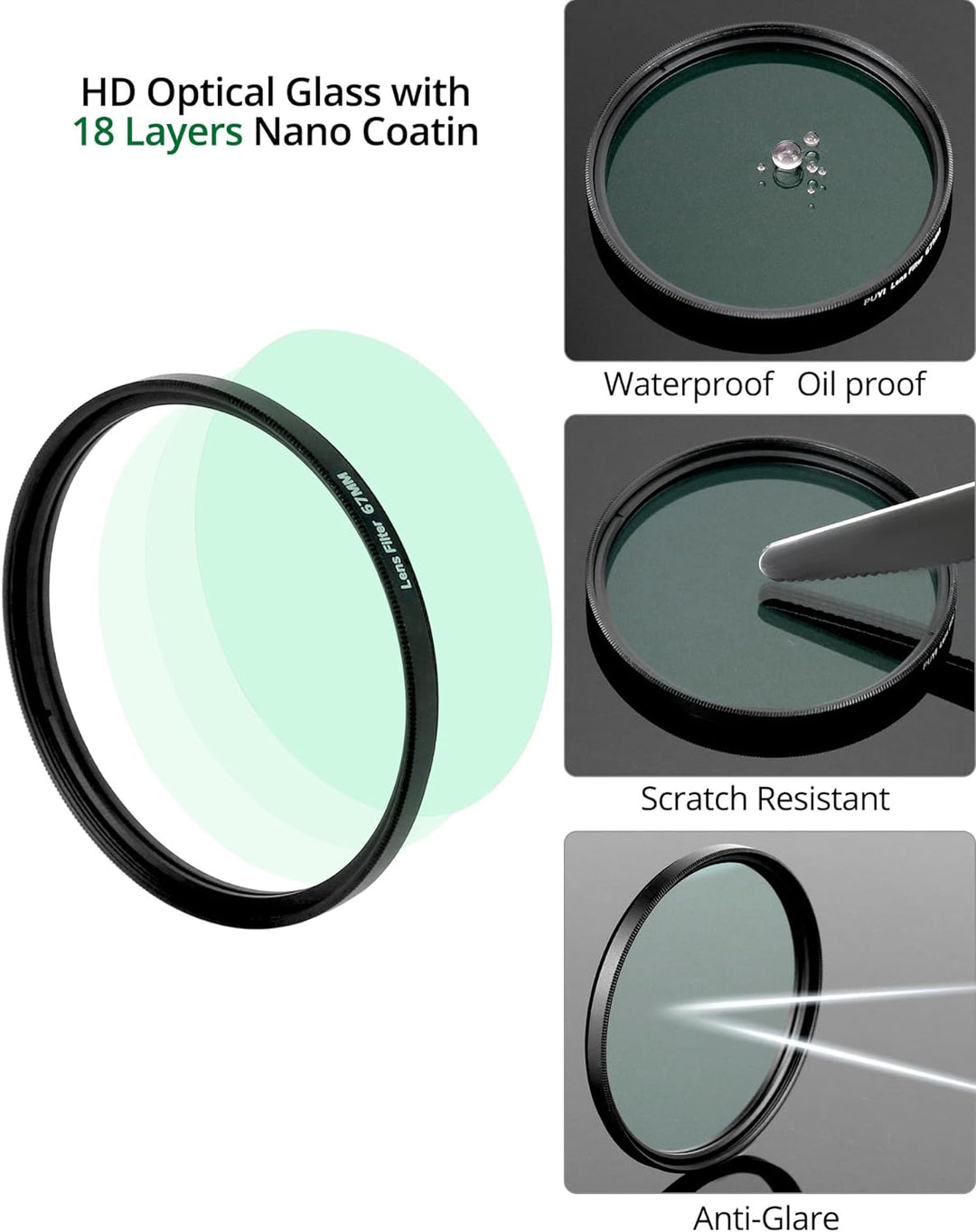 QWORK 67 mm Polfilter - 1/4 Filter Schwarze Diffusion Kinoeffekt - Optisches HD-Glas mit Nanobeschic