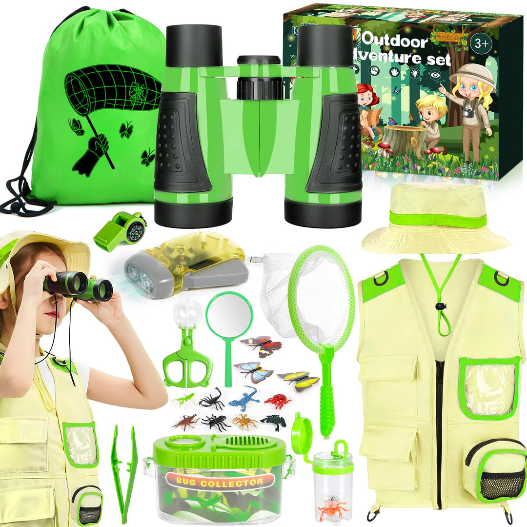 Forscherset für Kinder ab 4 5 6 7 8 Jahren 23PCS, Outdoor Entdecker mit Fernglas, Kompass, Lupe, Ins