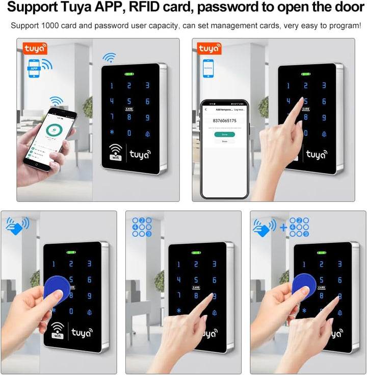 FUSYTULY WiFi Tuya RFID-Zugangskontrolltastatur IP68 wasserdicht, Dual-Frequenz 125 kHz / 13,56 MHz