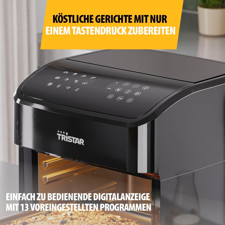 Tristar Mini Backofen & Heissluftfritteuse, 2-in-1-Airfryer, BPA-frei, 12 L, 12 Programme, Sichtfens