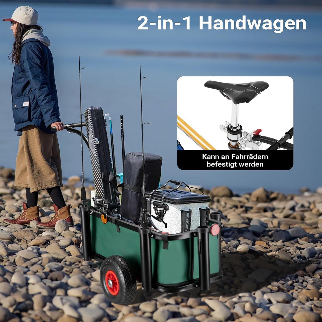 Wiltec Angelwagen mit Tasche, Angel Trolley bis 50 kg, Transportkarre mit 60 l Volumen, Bollerwagen