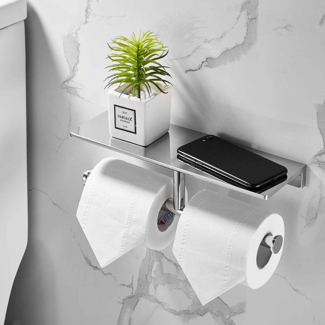 NSODOO Doppelrollen-Toilettenpapierhalter mit Ablage aus massivem Messing und erstklassigem Papierta
