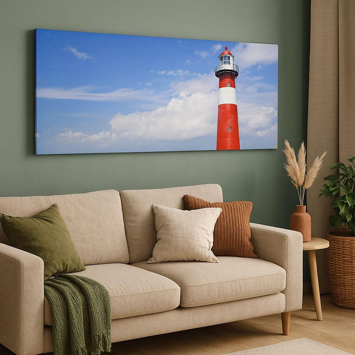 Panorama Bilder auf Leinwand 100x40cm Leinwandbild Turm Leuchtturm Ozean Ufer Gross Wanddeko Bild Sc