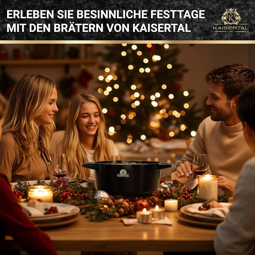 KAISERTAL Gusseisen Topf - 26cm Emaillierter Schmortopf mit Deckel 4,8L & Gusspfanne 1,8L – Gusseise