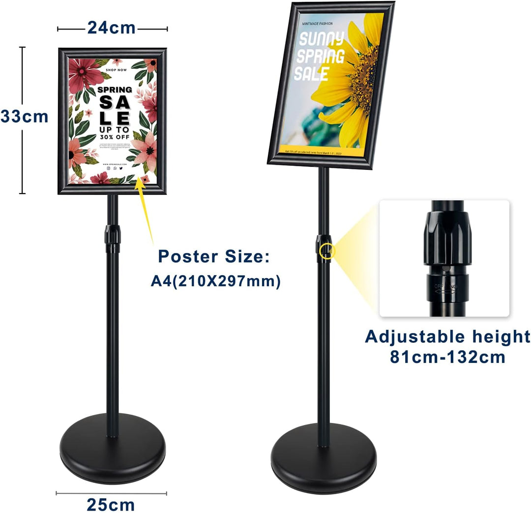 A4 Infoständer Posterständer Alu-Schildhalter Schnapprahmen, Winkel und Höhe einstellbar, Zeichenrah