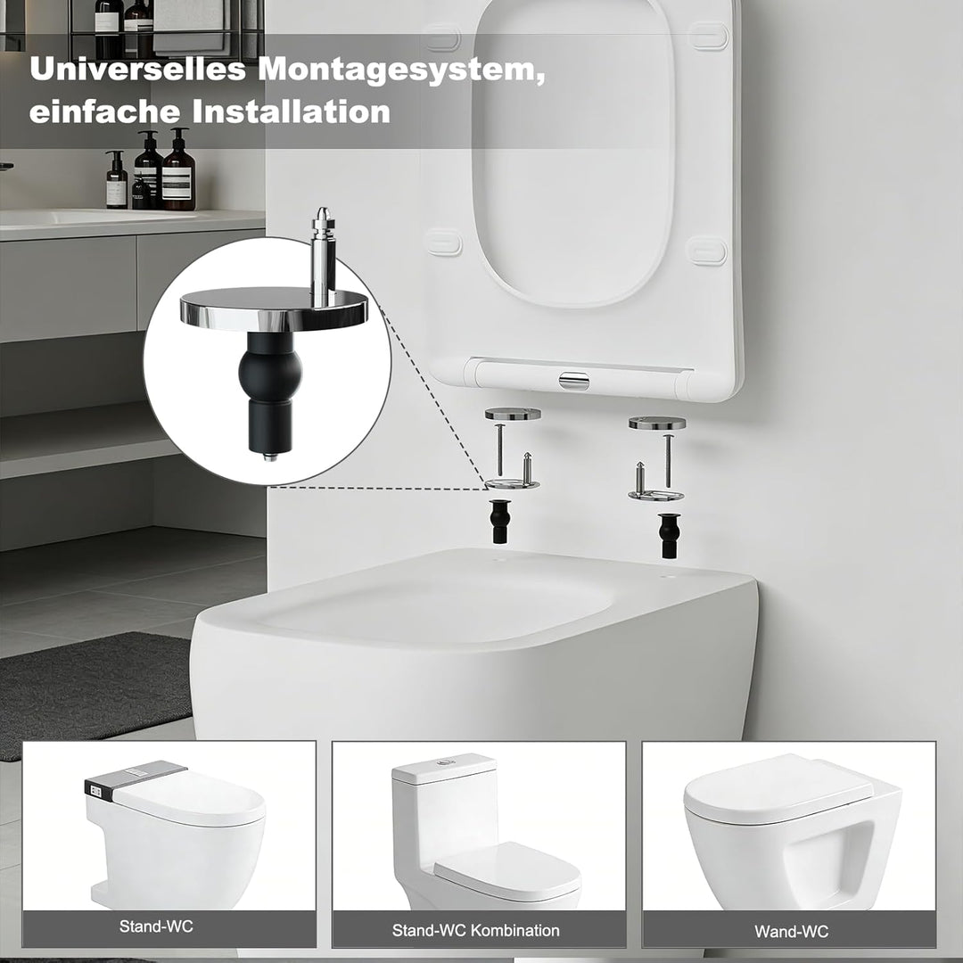 SURFOU Toilettendeckel mit Absenkautomatik, Hochwertiger UF/Duroplast WC Sitz in Eckiger-Form, mit S
