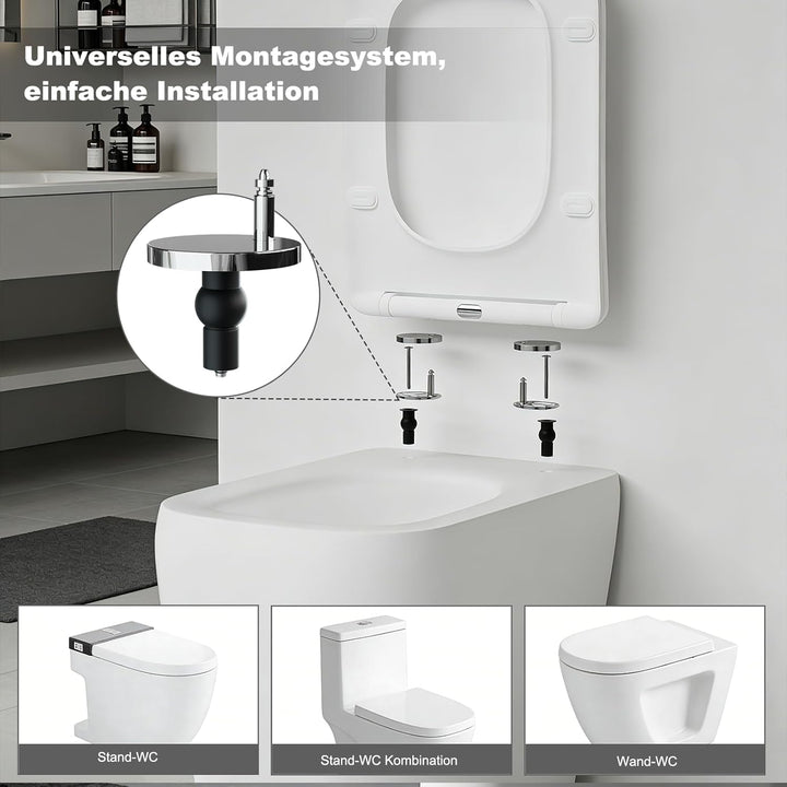 SURFOU Toilettendeckel mit Absenkautomatik, Hochwertiger UF/Duroplast WC Sitz in Eckiger-Form, mit S