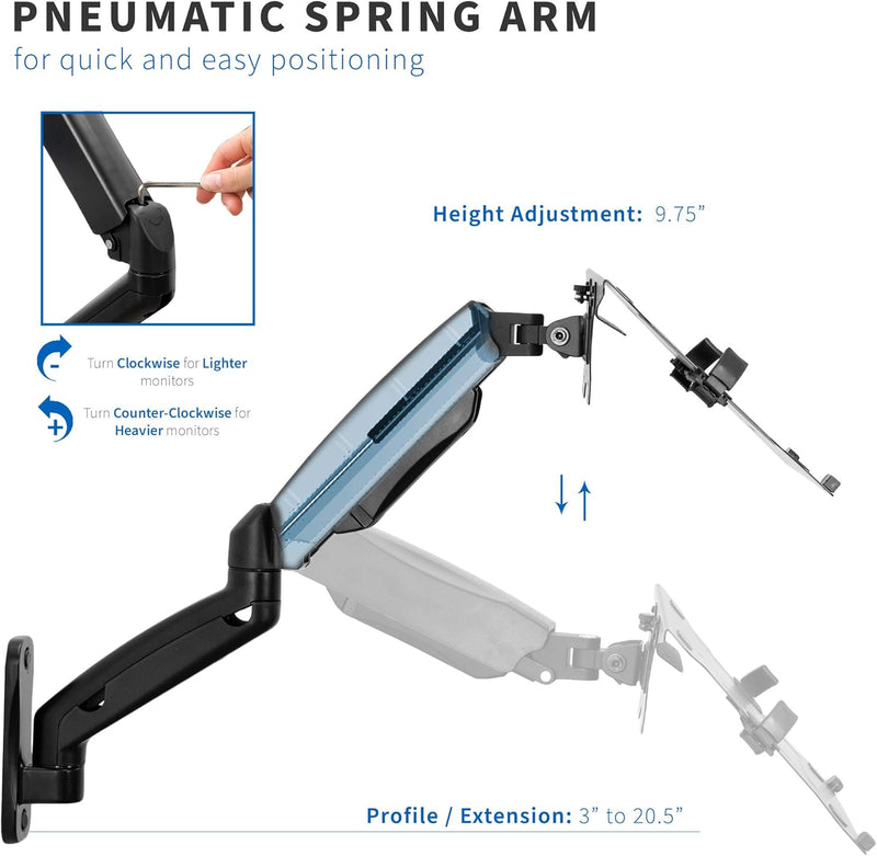 VIVO Mount-V001GL Laptop-Wandhalterung, höhenverstellbar, pneumatisch, verlängerter Arm, voll bewegl