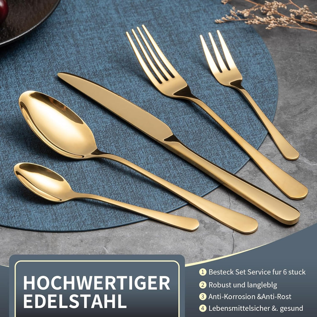 Besteck Set, Edelstahl Spiegelpoliert 30 teilig Besteckset für 6 Personen, Essbesteck Set mit Messer