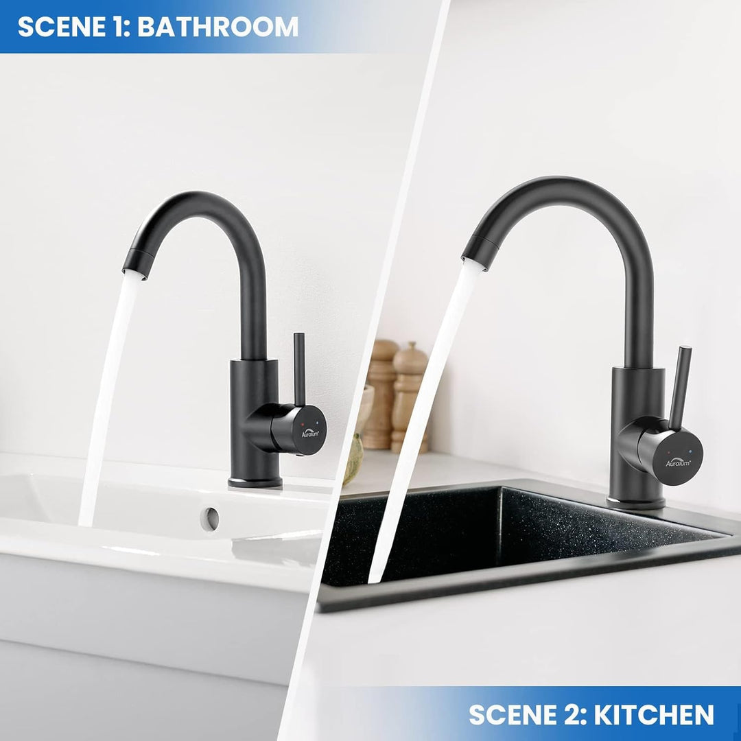 Auralum Waschtischarmatur Schwarz Matt, Armatur Waschbecken 360 Grad drehbar,Wasserhahn Bad mit 60CM