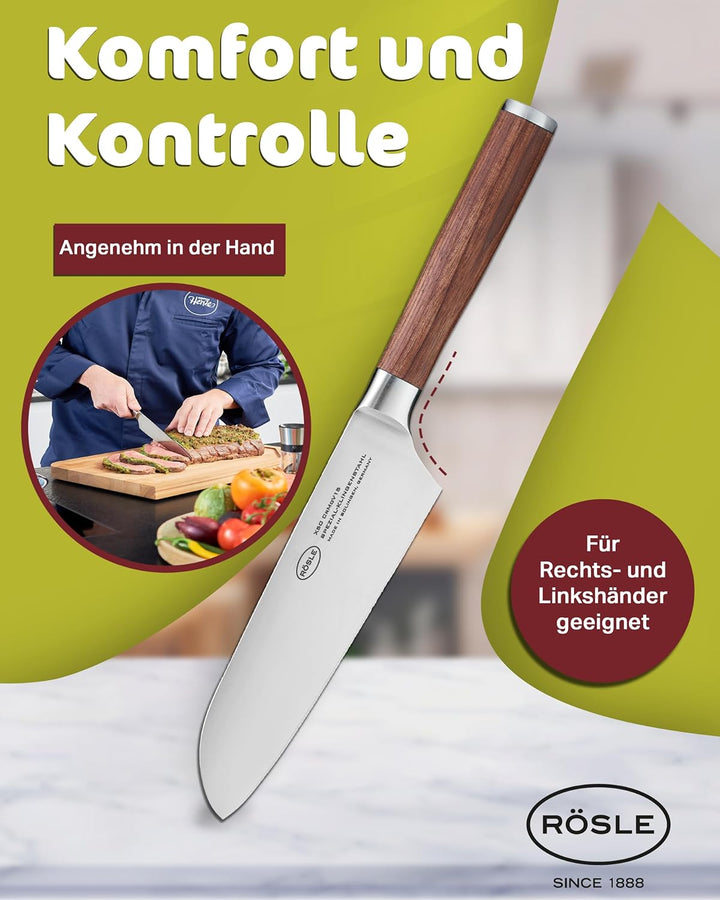 RÖSLE Santokumesser Masterclass, Hochwertiges Küchenmesser zum feinen Schneiden von Fleisch, Fisch u