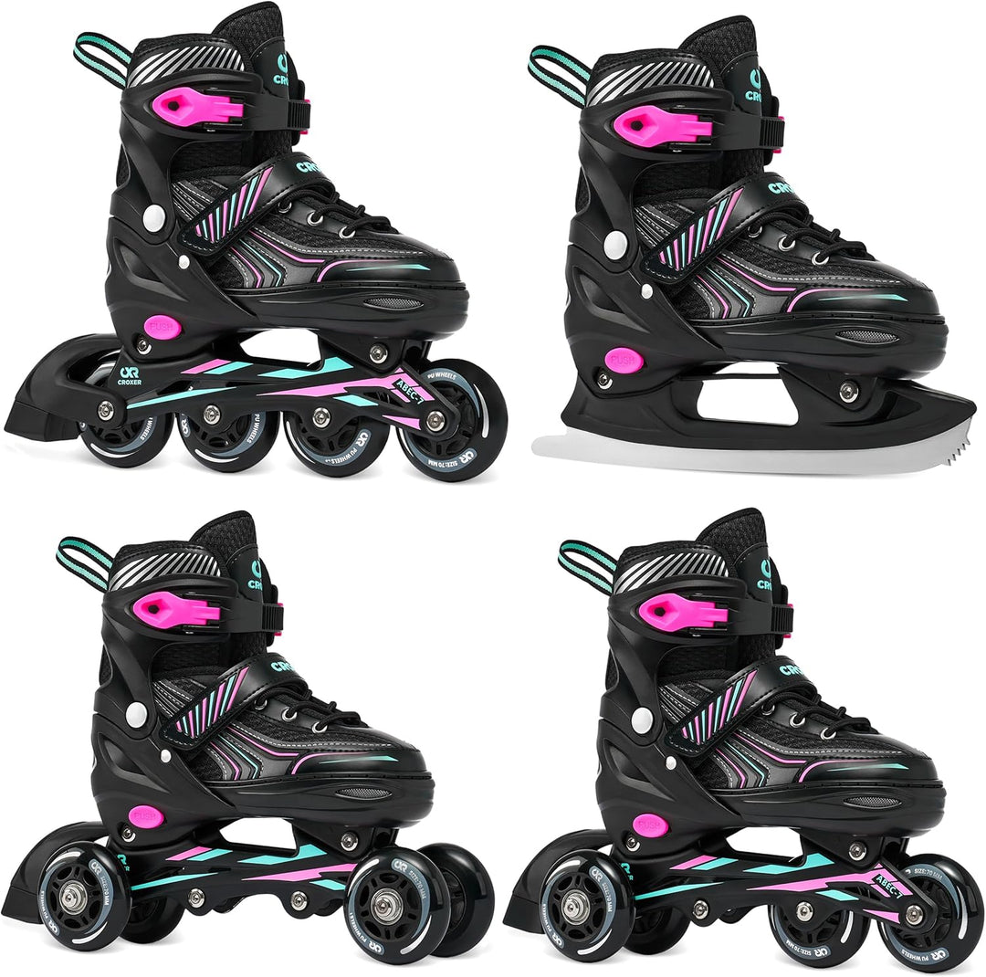4in1 Inlineskates/Triskates/Rollschuhe/Schlittschuhe Optima 31-34 (18,5cm-20,5cm) Mint/Pink, 31-34 (