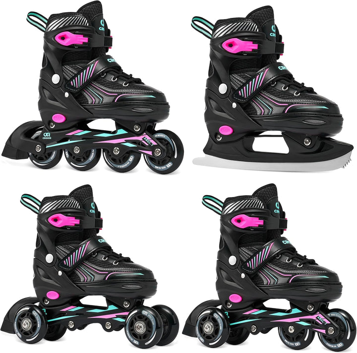 4in1 Inlineskates/Triskates/Rollschuhe/Schlittschuhe Optima 31-34 (18,5cm-20,5cm) Mint/Pink, 31-34 (