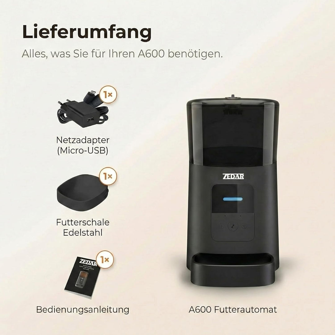 Futterautomat Katze - Edelstahl napf - 6 Liter - mit APP Steuerung - Automatischer Futterspender für