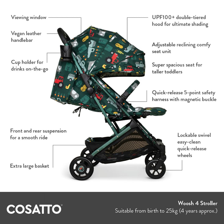 COSATTO Woosh 4 Kinderwagen – Leichter Kinderwagen Geburt bis 25 kg – Einhändig zusammenklappbar, ko