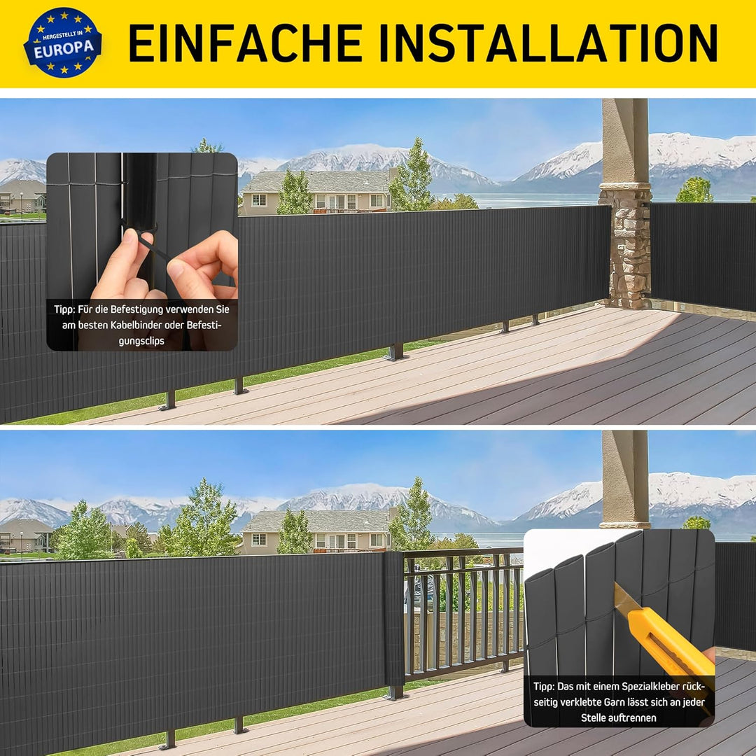 jarolift PVC Sichtschutzmatte Balkon Sichtschutz Wetterfest für Garten Terrasse, Sichtschutzzaun Bal