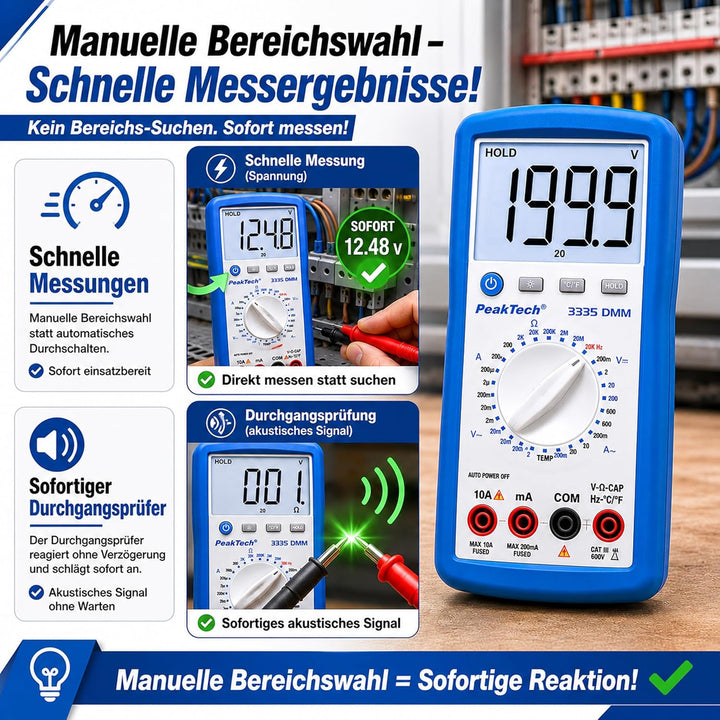 PeakTech Digitalmultimeter, 3 1/2 stellig Extra grosser LCD-Bildschirm - 2.000 Counts Single, Extra