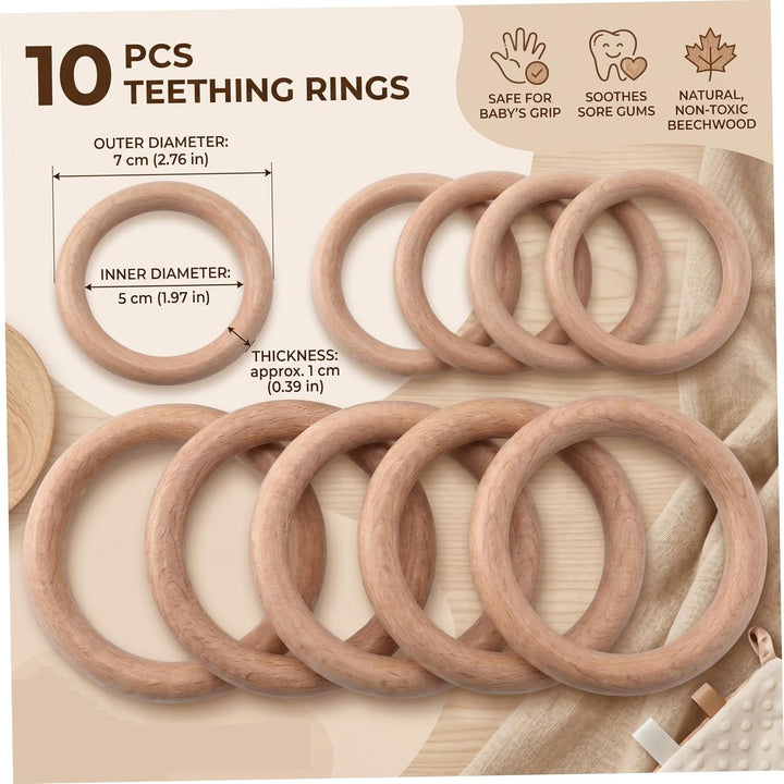 Holzbeissring, Holzbeissringe für Babys, Holzbeissring, 10 Stück, Holzbeissringe, natürliche Buche,
