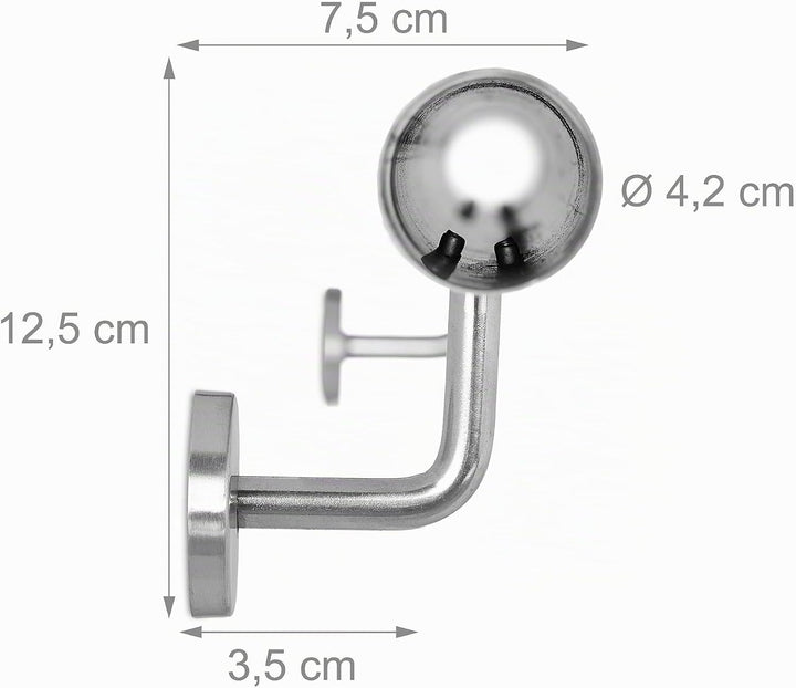 Relaxdays Handlauf, 304er Edelstahl, erweiterbar, innen &amp; aussen, 100 cm, Ø 42 mm, mit Halterung, Tr