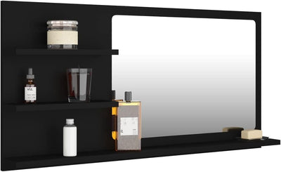 homiuse 90x10,5x45 cm Badspiegel Spiegel mit 3 Regale Rechteckiger Wandspiegel Mirror Badezimmerspie