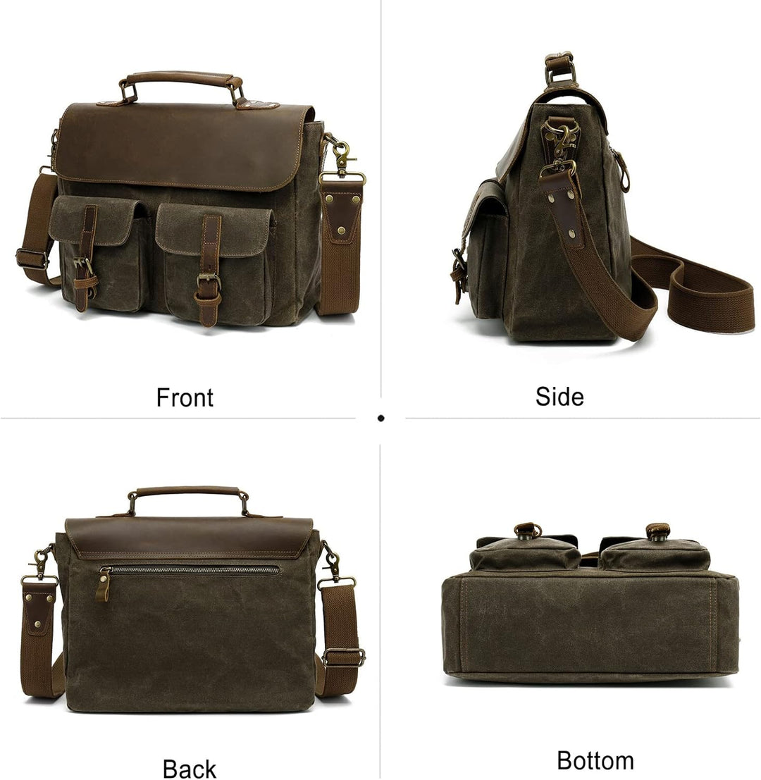 FANDARE Retro Umhängetasche Handtasche Tragetasche Schultertasche Herrentasche Segeltuch Leder Kurie