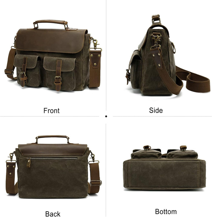 FANDARE Retro Umhängetasche Handtasche Tragetasche Schultertasche Herrentasche Segeltuch Leder Kurie