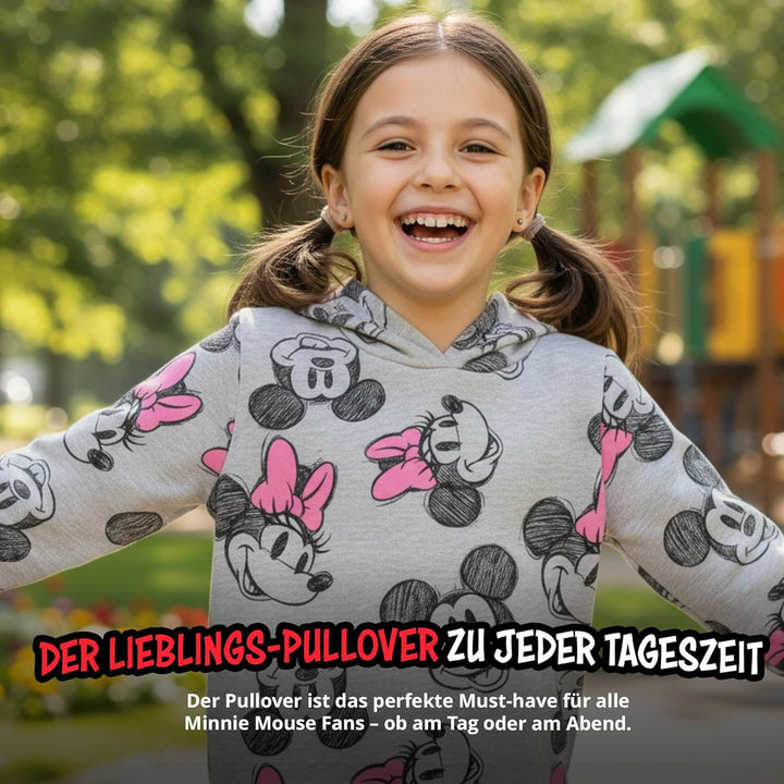 United Labels Disney Minnie Mouse Pullover mit Kapuze für Mädchen, Grau Rosa, Hoodie, Sweatshirt, Ka