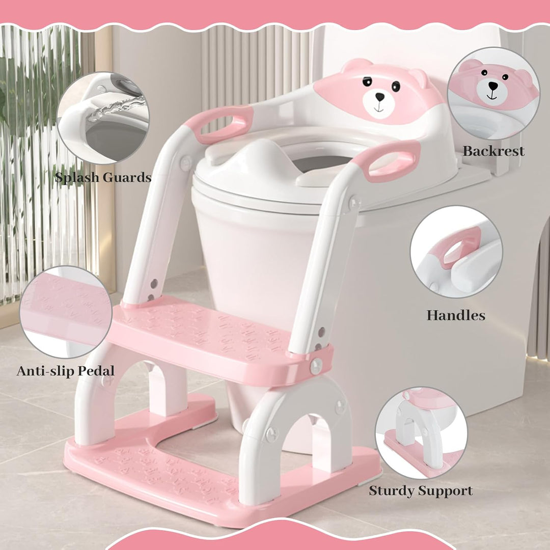 Toilettenleiter für Kinder, Höhenverstellbare Toilettenleiter klappbar als Tritthocker, 2 in 1 Kind