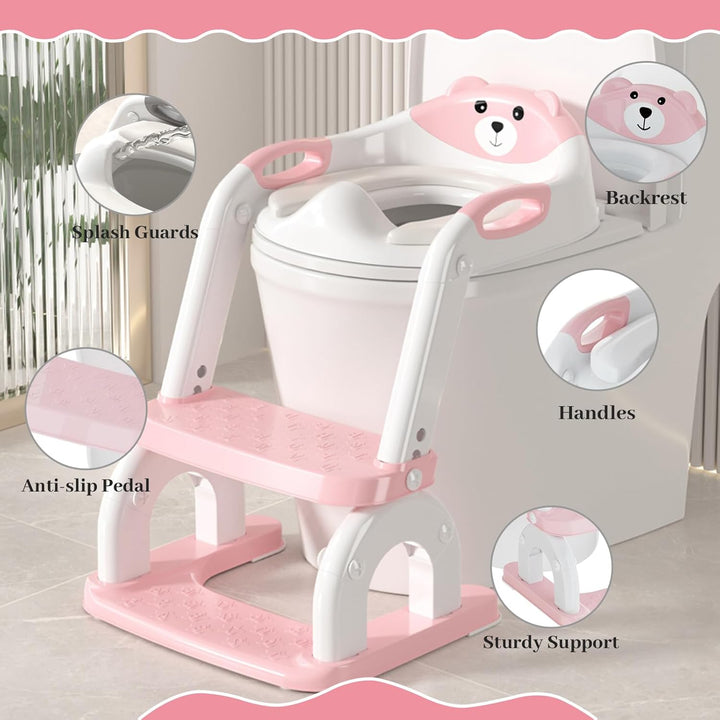 Toilettenleiter für Kinder, Höhenverstellbare Toilettenleiter klappbar als Tritthocker, 2 in 1 Kind