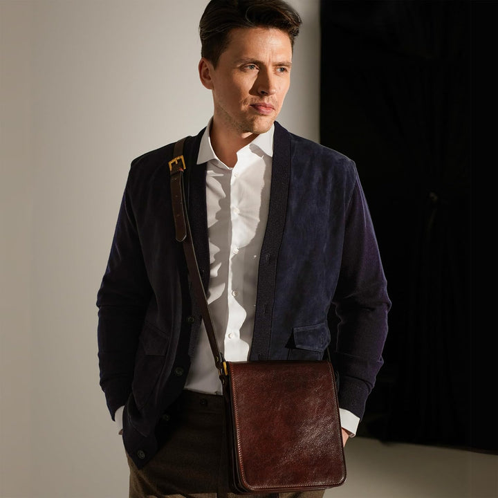 Time Resistance Schultertasche aus Leder Herren - Messenger Bags - Umhängetasche Herren - Elegante L