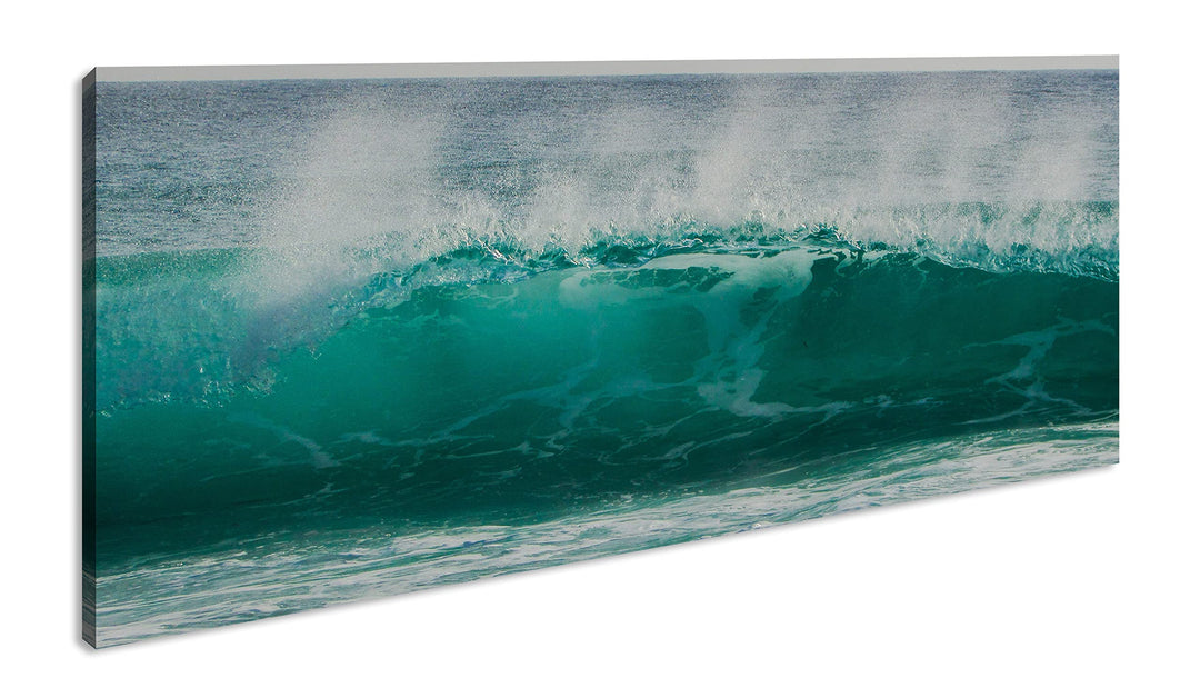 Die Welle Panorama 60x30 cm als Leinwandbild, Motiv fertig gerahmt auf Echtholzrahmen, Hochwertiger